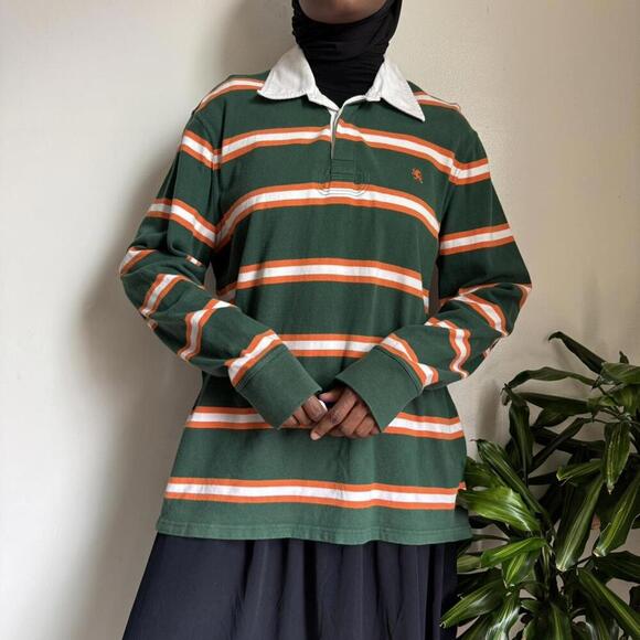 Vintage gorpcore long sleeve quarter button pullover striped shirt L - Picture 2 of 4